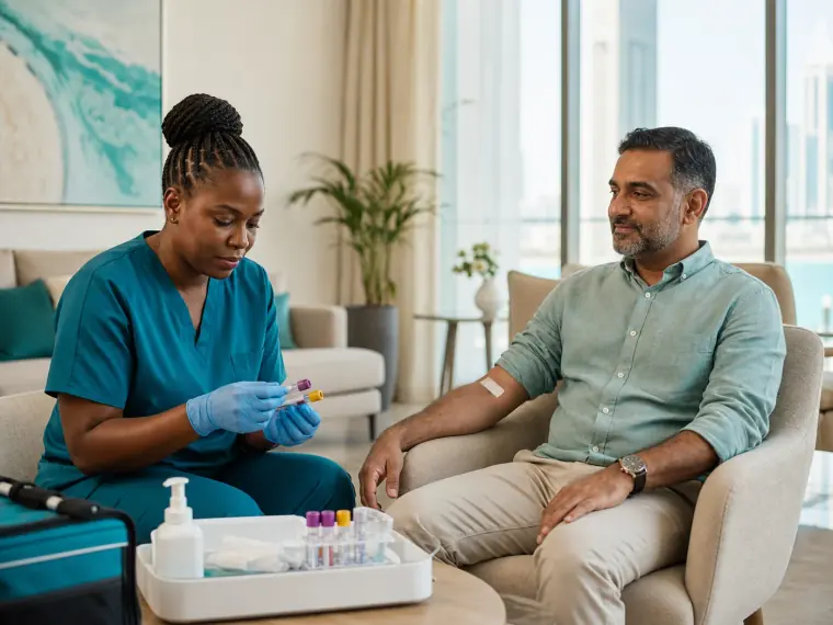 Professional home blood collection in Abu Dhabi