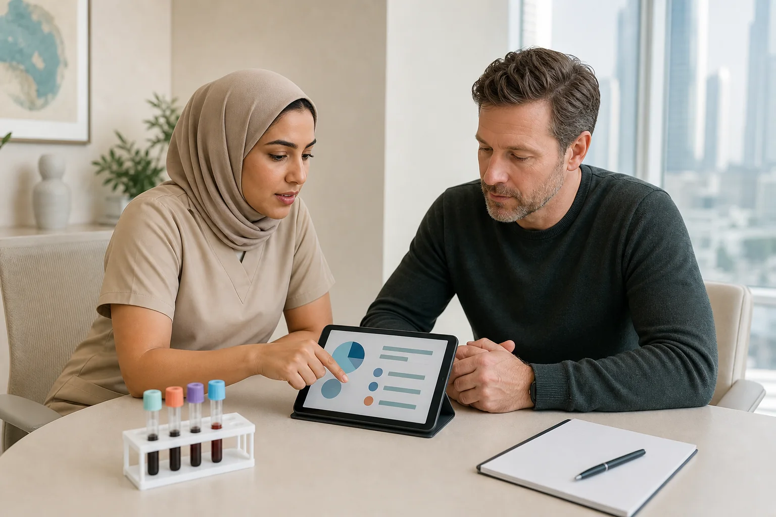 Adult reviewing focused blood test options before requesting a quote